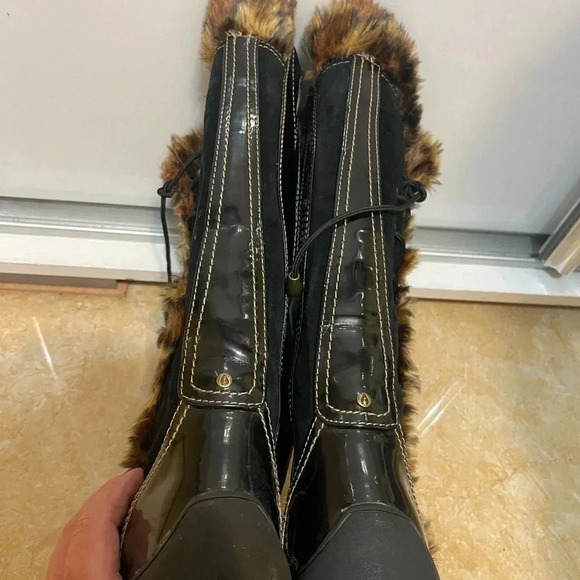 SPORTO women's BLACK suede leather  boots faux fur   Zip lace up size 6 - Picture 6 of 9